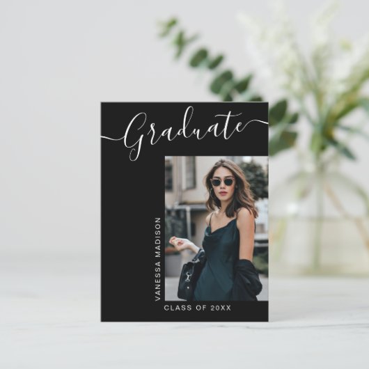 Moderner Grad | 1 Foto Elegantes Skript Postkarte (Stehend Vorderseite)