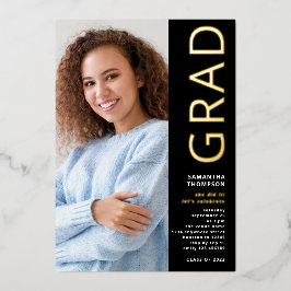 Moderner Grad 2025 Foto Abschluss Black Gold Real Folieneinladung