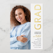 Moderner Grad 2025 Foto Abschluss White Gold Real Folieneinladung (Vorderseite)