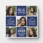 Moderner Grad 5 Foto Collage Navy Blue Abschluss Fotoplatte (Vorderseite)