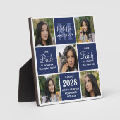 Moderner Grad 5 Foto Collage Navy Blue Abschluss Fotoplatte (Vorderseite)