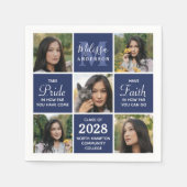 Moderner Grad 5 Foto Collage Navy Blue Abschluss Serviette (Vorderseite)