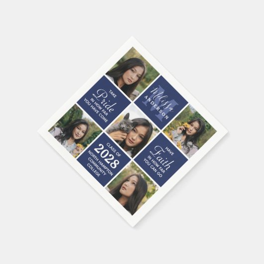 Moderner Grad 5 Foto Collage Navy Blue Abschluss Serviette (Ecke)