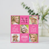 Moderner Grad 5 Foto Collage Pink Abschluss Einladung (Stehend Vorderseite)