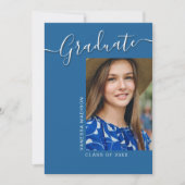 Moderner Grad | Blue 1 Foto Elegantes Script Ankündigung (Vorderseite)