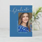 Moderner Grad | Blue 1 Foto Elegantes Script Ankündigung (Stehend Vorderseite)