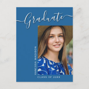 Moderner Grad Blue 1 Foto Elegantes Script Postkarte