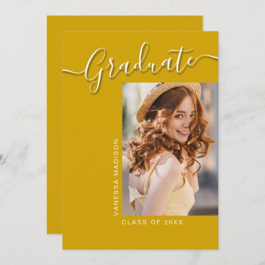 Moderner Grad | Canary Yellow 1 Foto Elegantes Skr Ankündigung (Vorne/Hinten)