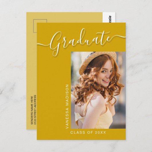 Moderner Grad | Canary Yellow 1 Foto Elegantes Skr Postkarte (Vorne/Hinten)