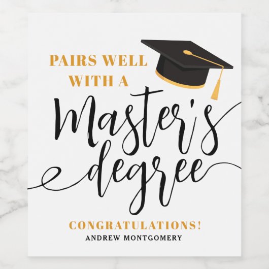 Moderner Grad Cap Tassel Eleganter Master Weinetikett (Einzelnes Label)