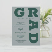 Moderner GRAD Dunkelgrün-grauer Abschluss Einladung (Stehend Vorderseite)