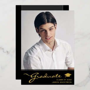 Moderner Grad Elegante Script Trendy 1 Foto Card Folieneinladung