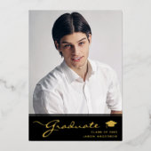 Moderner Grad | Elegante Script Trendy 1 Foto Card Folieneinladung (Vorderseite)