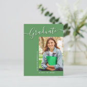 Moderner Grad | Green 1 Foto Elegantes Script Postkarte (Stehend Vorderseite)