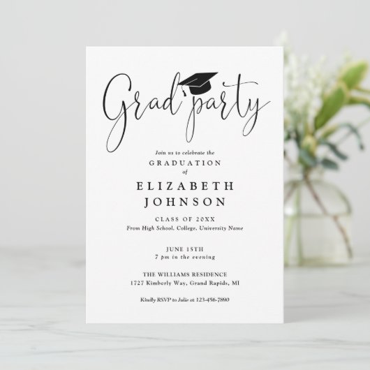 Moderner Grad Party Script Foto Abschluss Einladung (Stehend Vorderseite)