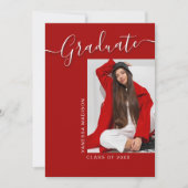 Moderner Grad | Rotes 1 Foto Elegantes Skript Ankündigung (Vorderseite)