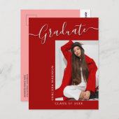 Moderner Grad | Rotes Rosa 1 Foto Elegantes Skript Postkarte (Vorne/Hinten)