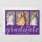 Moderner Graduate 3-Foto Collage Lila Abschluss Ankündigung (Vorderseite)