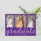 Moderner Graduate 3-Foto Collage Lila Abschluss Ankündigung (Stehend Vorderseite)