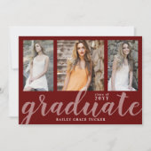 Moderner Graduate 3-Foto Collage Roter Abschluss Ankündigung (Vorderseite)