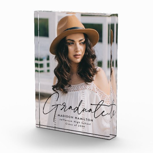 Moderner Graduate Black Script Abschluss Fotoblock (Rechts)