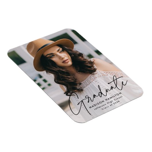 Moderner Graduate Black Script Foto Abschluss Magnet (Rechte Seite)