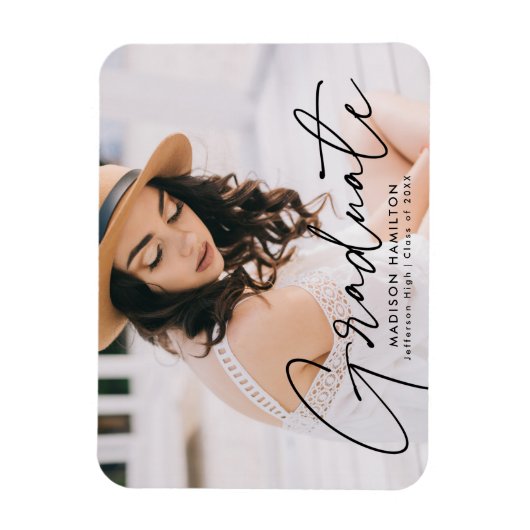 Moderner Graduate Black Script Foto Abschluss Magnet (Vertikal)