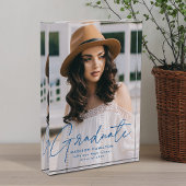 Moderner Graduate Blue Script Abschluss Fotoblock