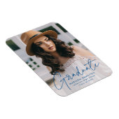 Moderner Graduate Blue Script Foto Abschluss Magnet (Rechte Seite)
