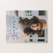 Moderner Graduate Blue Script Foto Abschluss Puzzle (Horizontal)