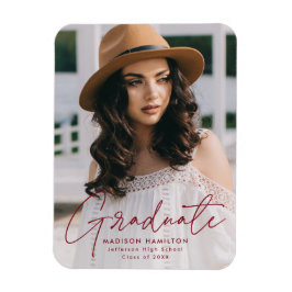 Moderner Graduate Burgundy Script Foto Abschluss Magnet