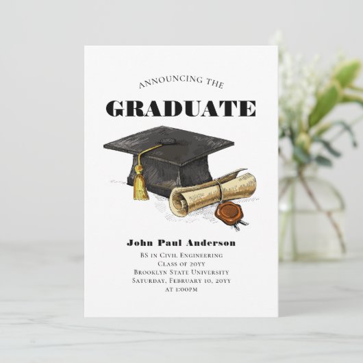 Moderner Graduate Class Grad Cap Diploma Abschluss Ankündigung (Stehend Vorderseite)