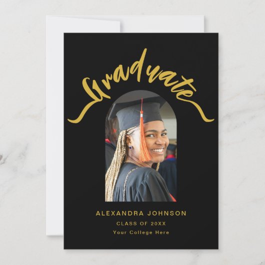 Moderner Graduate Foto Arch Gold Script Abschluss Ankündigung (Vorderseite)