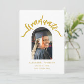 Moderner Graduate Foto Arch Gold Script Abschluss Ankündigung (Stehend Vorderseite)