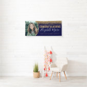 Moderner Graduate Grad Foto Navy Blue Gold Glitzer Banner (Insitu)
