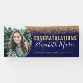 Moderner Graduate Grad Foto Navy Blue Gold Glitzer Banner