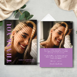 Moderner Graduate Lavender Lila Foto Abschluss Dankeskarte