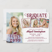 Moderner Graduate Maroon 4 - FotoCollage Einladung (Vorderseite)