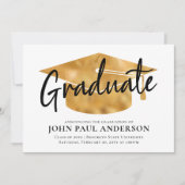 Moderner Graduate Metallic Gold Grad Cap Abschluss Ankündigung (Vorderseite)