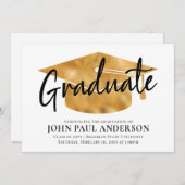 Moderner Graduate Metallic Gold Grad Cap Abschluss Ankündigung (Vorne/Hinten)
