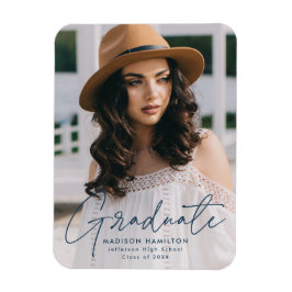 Moderner Graduate Navy Script Foto Abschluss Magnet