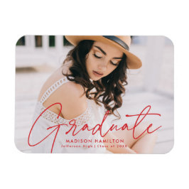 Moderner Graduate Red Script Foto Abschluss Magnet