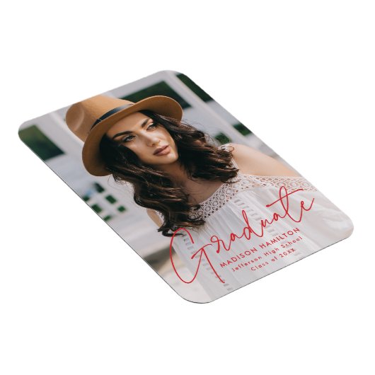 Moderner Graduate Red Script Foto Abschluss Magnet (Rechte Seite)
