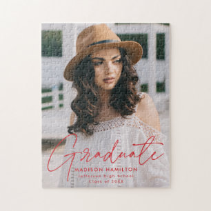 Moderner Graduate Red Script Foto Abschluss Puzzle