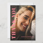 Moderner Graduate Rosa und Orange Foto Abschluss Dankeskarte (Vorderseite)