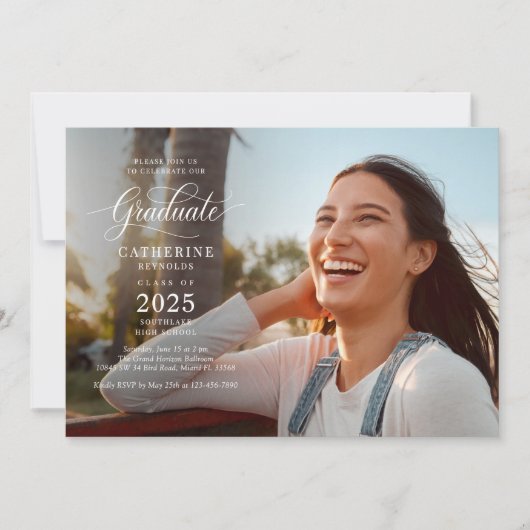Moderner Graduate Script Foto Abschluss Einladung (Vorderseite)
