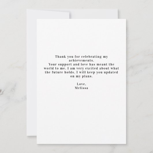 Moderner Graduate Simple Custom Foto Abschluss Dankeskarte (Rückseite)