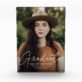 Moderner Graduate White Script Abschluss Fotoblock (Vorderseite)