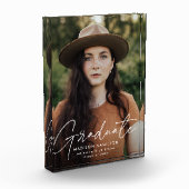 Moderner Graduate White Script Abschluss Fotoblock (Links)