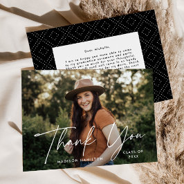 Moderner Graduate White Script Foto Abschluss Dankeskarte